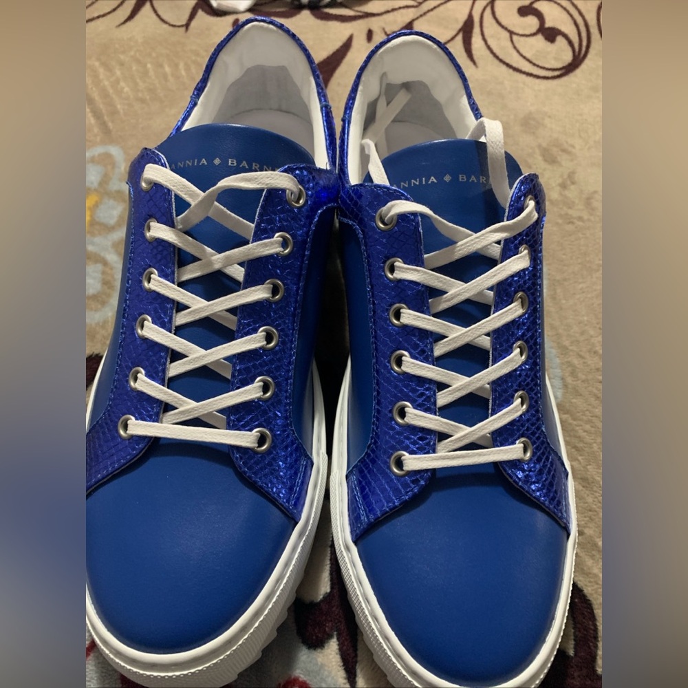 New Tiannia Barnes Mens Billy Leather Low-Top Ebony Lapis Sneaker Shoes Size 11